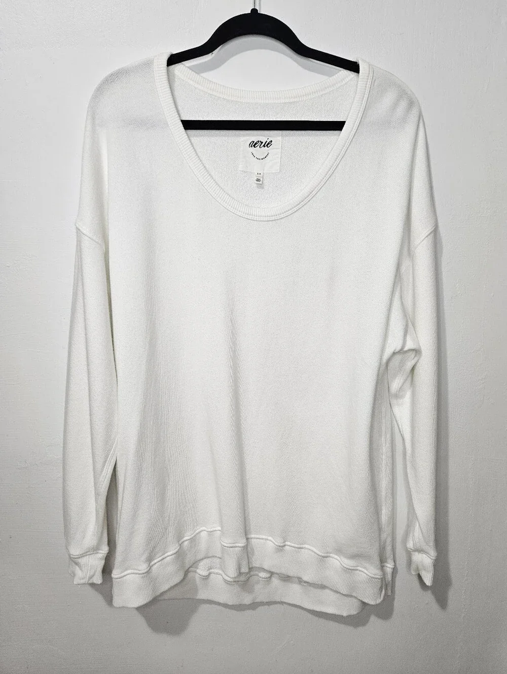 Aerie White White Oversized Scoop Neck Pullover Sweatshirt Sz S